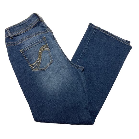 Lane Bryant Slim Boot Cut Jeans, Genius Fit, Med Wash, Stretch, Beads, Size 18 - Picture 1 of 6